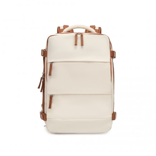 Kono Multi-Functional Breathable Travel Backpack with USB Charging Port and Separate Shoe Compartment - Beige and Brown