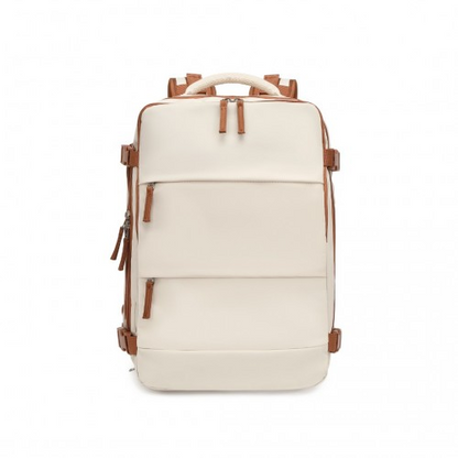 Kono Multi-Functional Breathable Travel Backpack with USB Charging Port and Separate Shoe Compartment - Beige and Brown