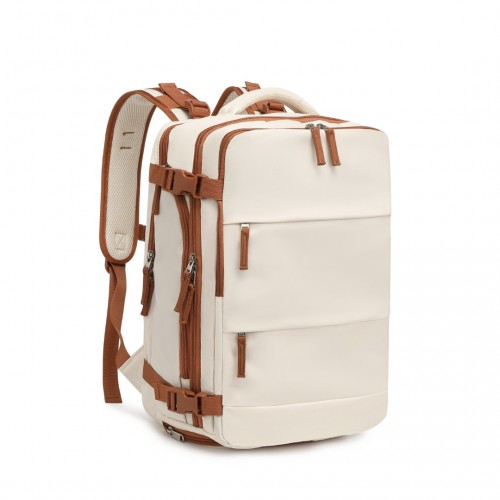 Kono Multi-Functional Breathable Travel Backpack with USB Charging Port and Separate Shoe Compartment - Beige and Brown
