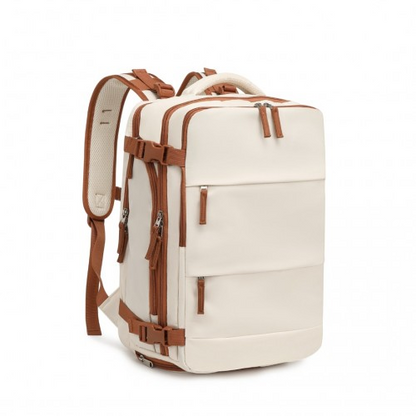 Kono Multi-Functional Breathable Travel Backpack with USB Charging Port and Separate Shoe Compartment - Beige and Brown