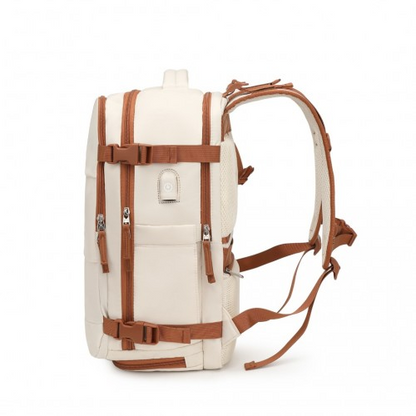 Kono Multi-Functional Breathable Travel Backpack with USB Charging Port and Separate Shoe Compartment - Beige and Brown