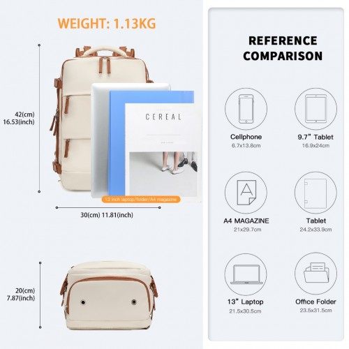 Kono Multi-Functional Breathable Travel Backpack with USB Charging Port and Separate Shoe Compartment - Beige and Brown