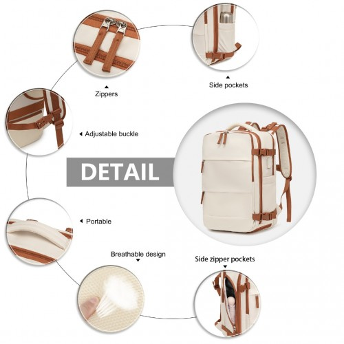 Kono Multi-Functional Breathable Travel Backpack with USB Charging Port and Separate Shoe Compartment - Beige and Brown