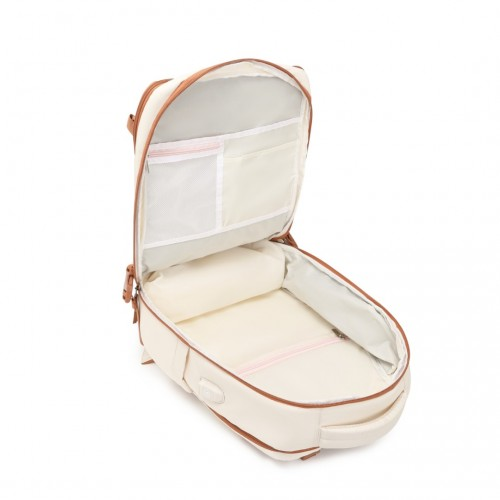 Kono Multi-Functional Breathable Travel Backpack with USB Charging Port and Separate Shoe Compartment - Beige and Brown