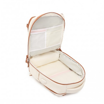 Kono Multi-Functional Breathable Travel Backpack with USB Charging Port and Separate Shoe Compartment - Beige and Brown