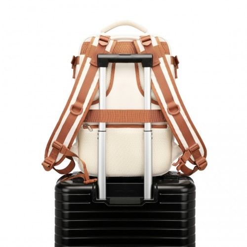 Kono Multi-Functional Breathable Travel Backpack with USB Charging Port and Separate Shoe Compartment - Beige and Brown