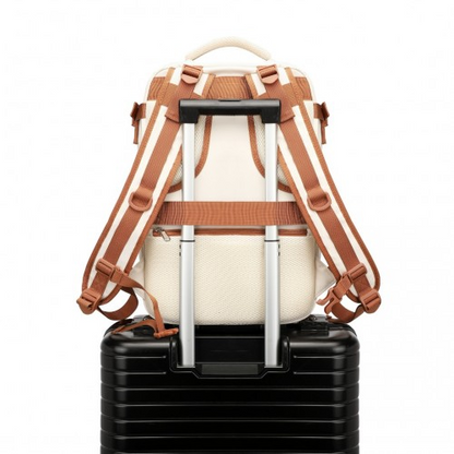 Kono Multi-Functional Breathable Travel Backpack with USB Charging Port and Separate Shoe Compartment - Beige and Brown