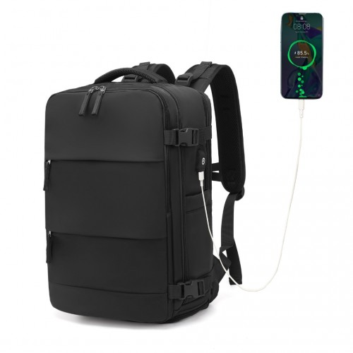 Kono Multi-Functional Breathable Travel Backpack With USB Charging Port And Shoe Compartment - Black
