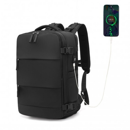 Kono Multi-Functional Breathable Travel Backpack With USB Charging Port And Shoe Compartment - Black