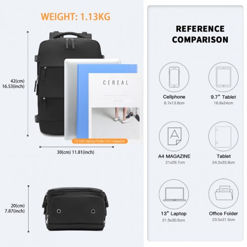 Kono Multi-Functional Breathable Travel Backpack With USB Charging Port And Shoe Compartment - Black