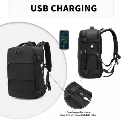 Kono Multi-Functional Breathable Travel Backpack With USB Charging Port And Shoe Compartment - Black