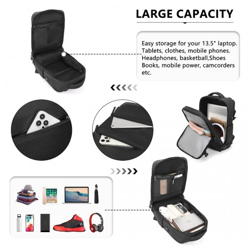 Kono Multi-Functional Breathable Travel Backpack With USB Charging Port And Shoe Compartment - Black