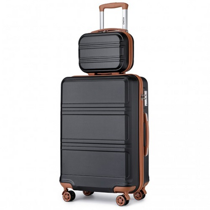Kono ABS 4 Wheel Suitcase Set with Vanity Case - Black And Brown | Durable Travel Luggage