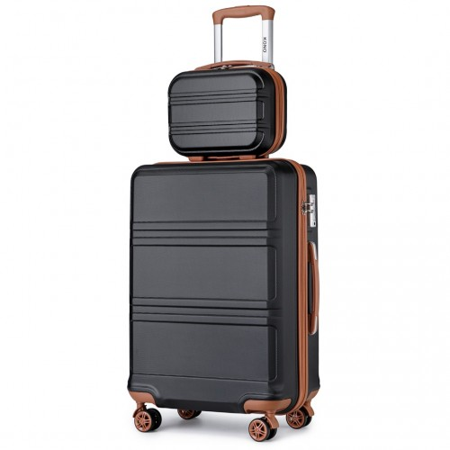Kono ABS 4 Wheel Suitcase Set with Vanity Case - Black And Brown | Durable Travel Luggage