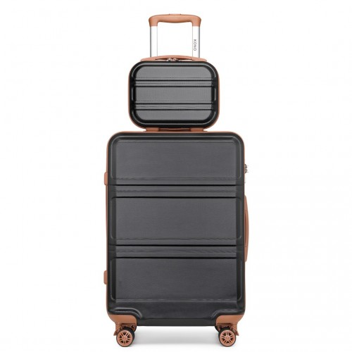 Kono ABS 4 Wheel Suitcase Set with Vanity Case - Black And Brown | Durable Travel Luggage