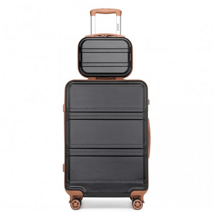Kono ABS 4 Wheel Suitcase Set with Vanity Case - Black And Brown | Durable Travel Luggage