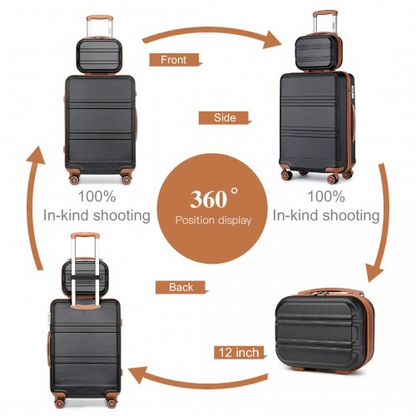 Kono ABS 4 Wheel Suitcase Set with Vanity Case - Black And Brown | Durable Travel Luggage