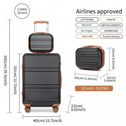 Kono ABS 4 Wheel Suitcase Set with Vanity Case - Black And Brown | Durable Travel Luggage