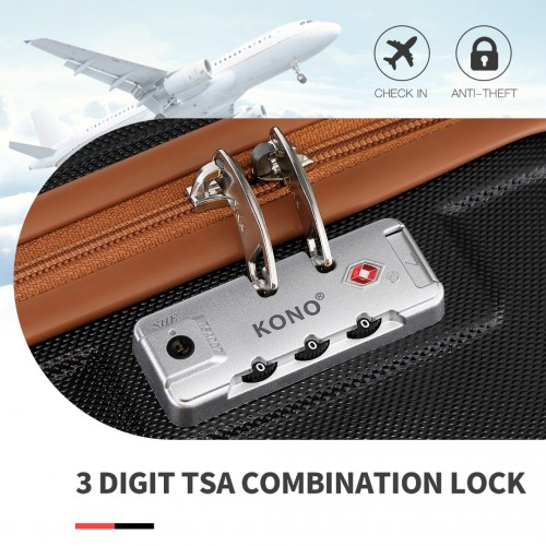 Kono ABS 4 Wheel Suitcase Set with Vanity Case - Black And Brown | Durable Travel Luggage