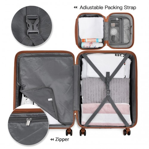 Kono ABS 4 Wheel Suitcase Set with Vanity Case - Black And Brown | Durable Travel Luggage