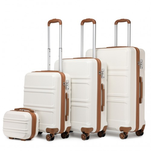K1871-1L - Kono ABS Sculpted Horizontal Design 4 Pcs Suitcase Set With Vanity Case - Cream