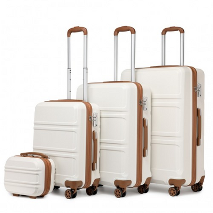 K1871-1L - Kono ABS Sculpted Horizontal Design 4 Pcs Suitcase Set With Vanity Case - Cream