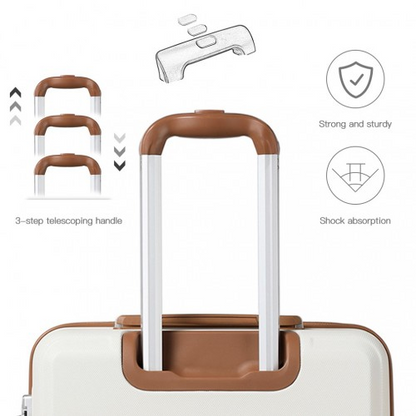 K1871-1L - Kono ABS Sculpted Horizontal Design 4 Pcs Suitcase Set With Vanity Case - Cream