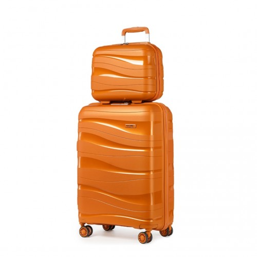 K2094L - Kono 14/20 Inch Lightweight Polypropylene Hard Shell 2 Piece Suitcase Set With TSA Lock And Vanity Case - Orange