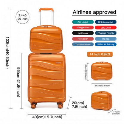 K2094L - Kono 14/20 Inch Lightweight Polypropylene Hard Shell 2 Piece Suitcase Set With TSA Lock And Vanity Case - Orange
