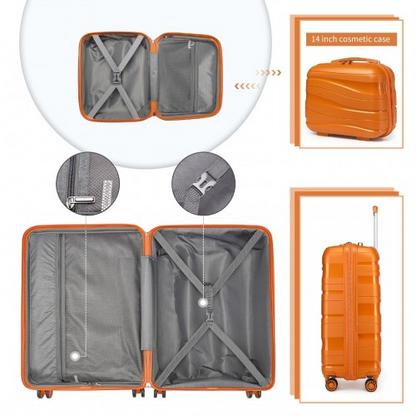 K2094L - Kono 14/20 Inch Lightweight Polypropylene Hard Shell 2 Piece Suitcase Set With TSA Lock And Vanity Case - Orange