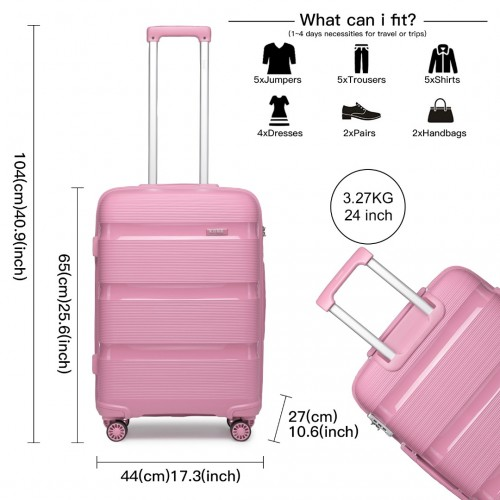 K2092L - Kono 24 Inch Pink Hard Shell PP Suitcase - Classic Collection