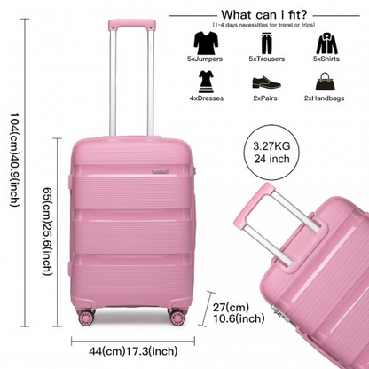 K2092L - Kono 24 Inch Pink Hard Shell PP Suitcase - Classic Collection