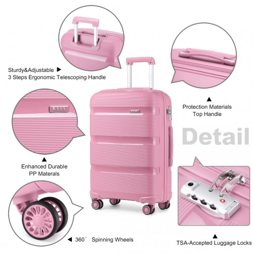 K2092L - Kono 24 Inch Pink Hard Shell PP Suitcase - Classic Collection