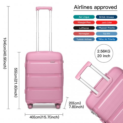 Kono 20 Inch Bright Pink Hard Shell Carry-On Suitcase - Lightweight & Durable Cabin Size Luggage