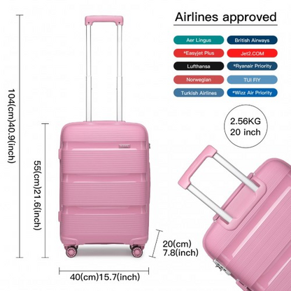 Kono 20 Inch Bright Pink Hard Shell Carry-On Suitcase - Lightweight & Durable Cabin Size Luggage