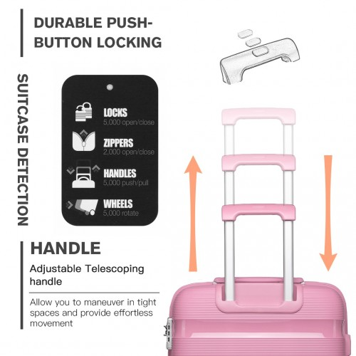 Kono 20 Inch Bright Pink Hard Shell Carry-On Suitcase - Lightweight & Durable Cabin Size Luggage