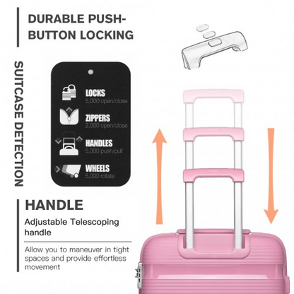 Kono 20 Inch Bright Pink Hard Shell Carry-On Suitcase - Lightweight & Durable Cabin Size Luggage