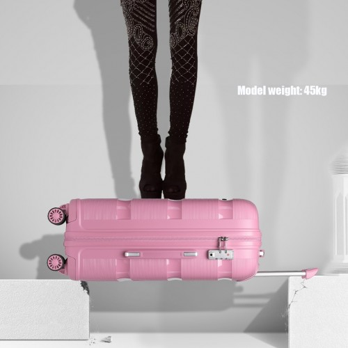 Kono 20 Inch Bright Pink Hard Shell Carry-On Suitcase - Lightweight & Durable Cabin Size Luggage