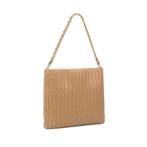 Miss Lulu Sophisticated Embossed PU Leather Shoulder Bag with Chain Strap - Camel | Elegant Commuter Bag for Modern Women