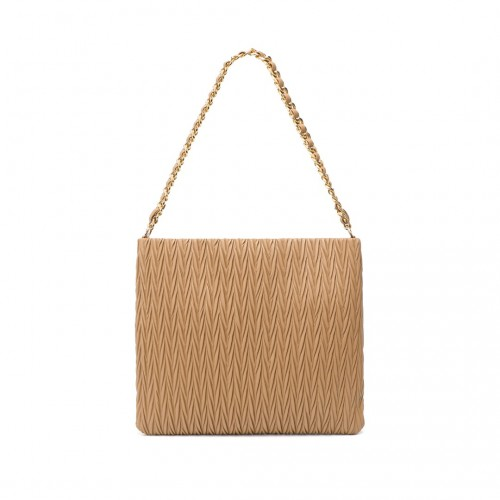 Miss Lulu Sophisticated Embossed PU Leather Shoulder Bag with Chain Strap - Camel | Elegant Commuter Bag for Modern Women