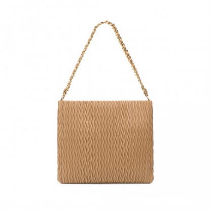 Miss Lulu Sophisticated Embossed PU Leather Shoulder Bag with Chain Strap - Camel | Elegant Commuter Bag for Modern Women