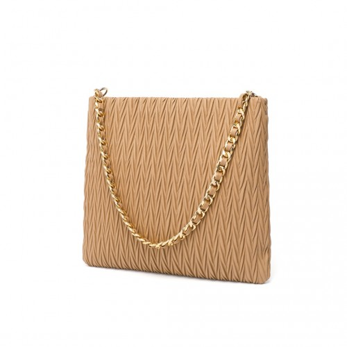Miss Lulu Sophisticated Embossed PU Leather Shoulder Bag with Chain Strap - Camel | Elegant Commuter Bag for Modern Women