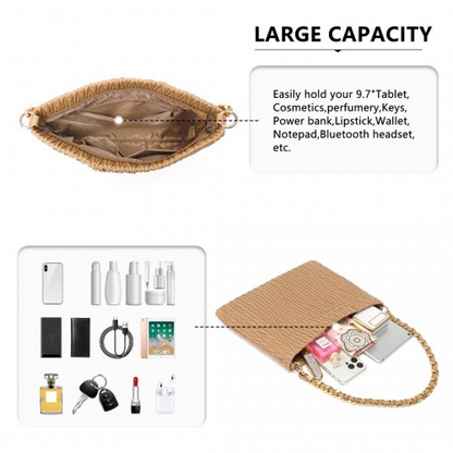 Miss Lulu Sophisticated Embossed PU Leather Shoulder Bag with Chain Strap - Camel | Elegant Commuter Bag for Modern Women