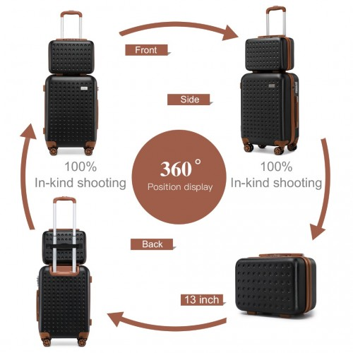 K2394L - Kono 13/20 Inch Flexible Hard Shell ABS Suitcase With TSA Lock And Vanity Case - Black