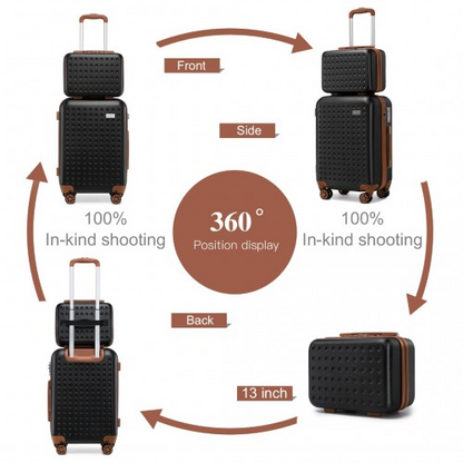 K2394L - Kono 13/20 Inch Flexible Hard Shell ABS Suitcase With TSA Lock And Vanity Case - Black