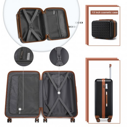 K2394L - Kono 13/20 Inch Flexible Hard Shell ABS Suitcase With TSA Lock And Vanity Case - Black