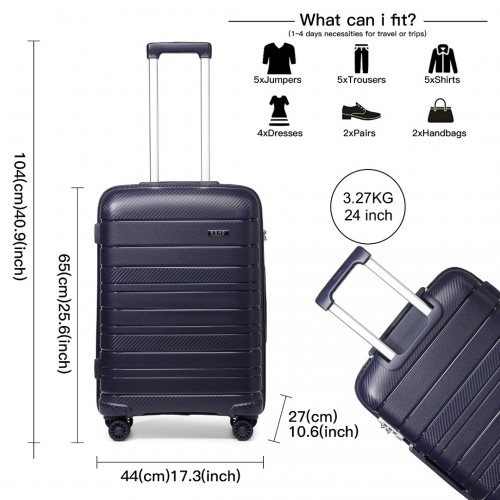 Kono 24 Inch Multi Texture Hard Shell PP Suitcase - Classic Collection - Navy