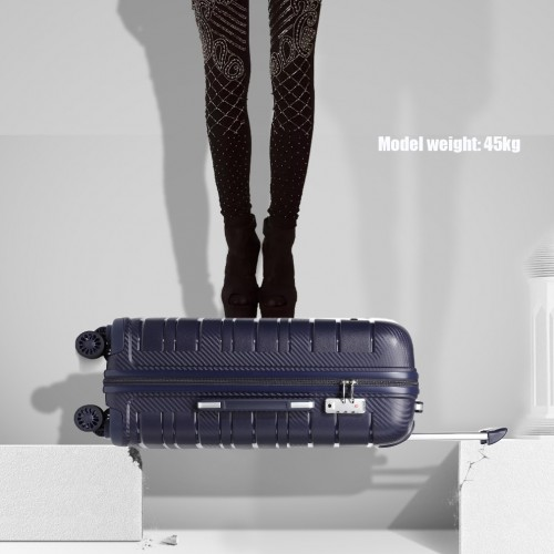 Kono 24 Inch Multi Texture Hard Shell PP Suitcase - Classic Collection - Navy