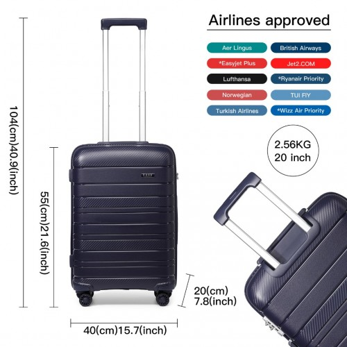 Kono 20 Inch Multi Texture Hard Shell PP Suitcase - Classic Collection - Navy