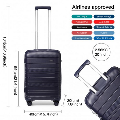 Kono 20 Inch Multi Texture Hard Shell PP Suitcase - Classic Collection - Navy